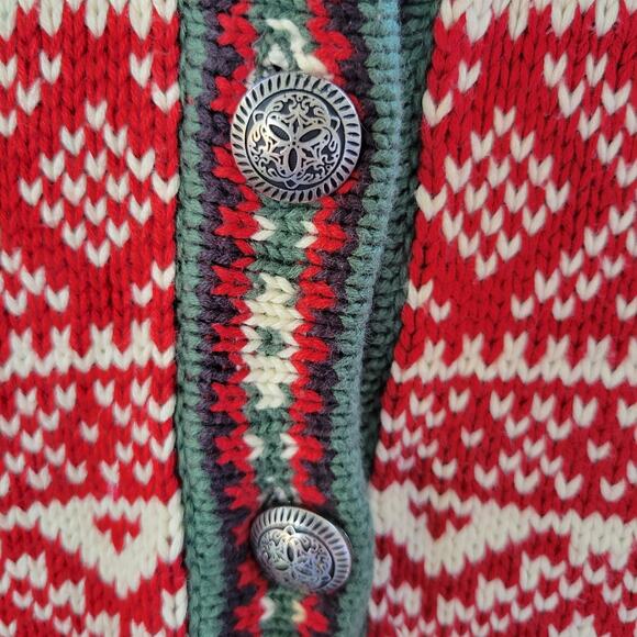 LL Bean Heavy Knit Button Cardigan Nordic Fair Isle Snowflake Sweater Australia - Picture 2 of 9